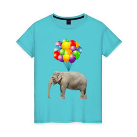 Женская футболка хлопок с принтом Воздушный слоник в Кировске, 100% хлопок | прямой крой, круглый вырез горловины, длина до линии бедер, слегка спущенное плечо | арт | животные | слон | шарики