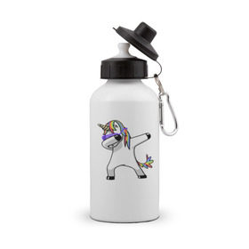 Бутылка спортивная с принтом Unicorn dab в Кировске, металл | емкость — 500 мл, в комплекте две пластиковые крышки и карабин для крепления | арт | единорог | животные | музыка
