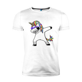 Мужская футболка премиум с принтом Unicorn dab в Кировске, 92% хлопок, 8% лайкра | приталенный силуэт, круглый вырез ворота, длина до линии бедра, короткий рукав | арт | единорог | животные | музыка