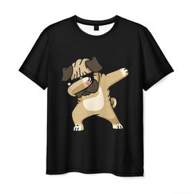Мужская футболка 3D с принтом Dog dab в Кировске, 100% полиэфир | прямой крой, круглый вырез горловины, длина до линии бедер | арт | животное | мопс | музыка | собака