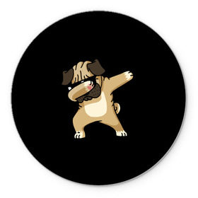 Коврик круглый с принтом Dog dab в Кировске, резина и полиэстер | круглая форма, изображение наносится на всю лицевую часть | арт | животное | мопс | музыка | собака