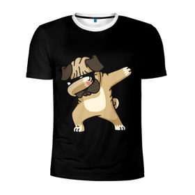 Мужская футболка 3D спортивная с принтом Dog dab в Кировске, 100% полиэстер с улучшенными характеристиками | приталенный силуэт, круглая горловина, широкие плечи, сужается к линии бедра | арт | животное | мопс | музыка | собака