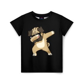 Детская футболка 3D с принтом Dog dab в Кировске, 100% гипоаллергенный полиэфир | прямой крой, круглый вырез горловины, длина до линии бедер, чуть спущенное плечо, ткань немного тянется | арт | животное | мопс | музыка | собака