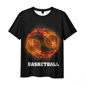 Мужская футболка 3D с принтом basketball fire в Кировске, 100% полиэфир | прямой крой, круглый вырез горловины, длина до линии бедер | fire | flames | light | sport | баскетбол | игра | кольцо | мяч | небо | огонь | сетка | спорт | спортивные соревнования | стиль