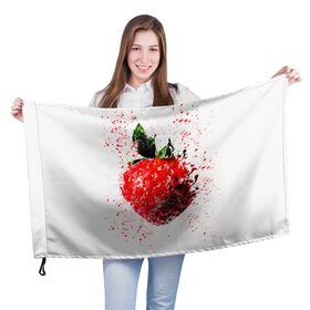 Флаг 3D с принтом Клубника в Кировске, 100% полиэстер | плотность ткани — 95 г/м2, размер — 67 х 109 см. Принт наносится с одной стороны | брызги | земляника | клубника | краски | красный | природа | рисунок | фрукты