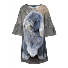 Детское платье 3D с принтом Кролик в Кировске, 100% полиэстер | прямой силуэт, чуть расширенный к низу. Круглая горловина, на рукавах — воланы | грызун | животные | заяц | кролик | мордочка | природа | пушистый | уши