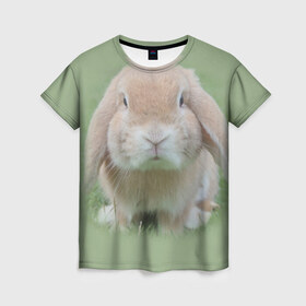 Женская футболка 3D с принтом Кролик в Кировске, 100% полиэфир ( синтетическое хлопкоподобное полотно) | прямой крой, круглый вырез горловины, длина до линии бедер | грызун | животные | заяц | кролик | мордочка | природа | пушистый | уши