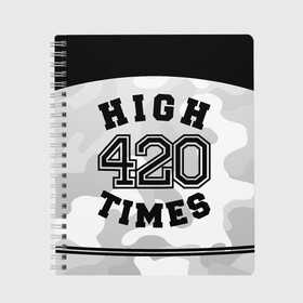 Тетрадь с принтом High Times 420 Camo в Кировске, 100% бумага | 48 листов, плотность листов — 60 г/м2, плотность картонной обложки — 250 г/м2. Листы скреплены сбоку удобной пружинной спиралью. Уголки страниц и обложки скругленные. Цвет линий — светло-серый
 | camouflage | камо | камуфляж