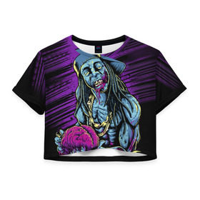 Женская футболка 3D укороченная с принтом Lil Wayne 5 в Кировске, 100% полиэстер | круглая горловина, длина футболки до линии талии, рукава с отворотами | lil wayne | rap | лил уэйн | рэп | хип хоп