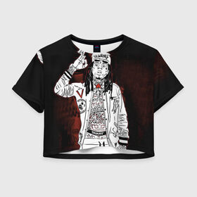Женская футболка 3D укороченная с принтом Lil Wayne 3 в Кировске, 100% полиэстер | круглая горловина, длина футболки до линии талии, рукава с отворотами | lil wayne | rap | лил уэйн | рэп | хип хоп