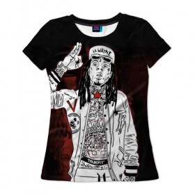 Женская футболка 3D с принтом Lil Wayne 3 в Кировске, 100% полиэфир ( синтетическое хлопкоподобное полотно) | прямой крой, круглый вырез горловины, длина до линии бедер | lil wayne | rap | лил уэйн | рэп | хип хоп