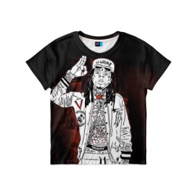 Детская футболка 3D с принтом Lil Wayne 3 в Кировске, 100% гипоаллергенный полиэфир | прямой крой, круглый вырез горловины, длина до линии бедер, чуть спущенное плечо, ткань немного тянется | lil wayne | rap | лил уэйн | рэп | хип хоп