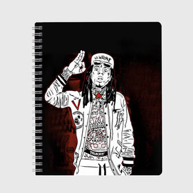 Тетрадь с принтом Lil Wayne 3 в Кировске, 100% бумага | 48 листов, плотность листов — 60 г/м2, плотность картонной обложки — 250 г/м2. Листы скреплены сбоку удобной пружинной спиралью. Уголки страниц и обложки скругленные. Цвет линий — светло-серый
 | lil wayne | rap | лил уэйн | рэп | хип хоп