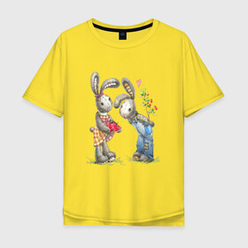 Мужская футболка хлопок Oversize с принтом Любовь в Кировске, 100% хлопок | свободный крой, круглый ворот, “спинка” длиннее передней части | акварель | зайчиха | заяц | игрушка | кролики | мимими | плюшевый | рисунок | ягода