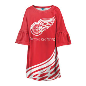Детское платье 3D с принтом Detroit Red Wings 2017 в Кировске, 100% полиэстер | прямой силуэт, чуть расширенный к низу. Круглая горловина, на рукавах — воланы | Тематика изображения на принте: detroit red wings | nhl | спорт | хоккей