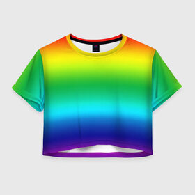 Женская футболка 3D укороченная с принтом Радуга (Градиент) в Кировске, 100% полиэстер | круглая горловина, длина футболки до линии талии, рукава с отворотами | разноцветный | яркий