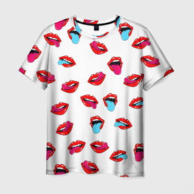 Мужская футболка 3D с принтом Игривые губы в Кировске, 100% полиэфир | прямой крой, круглый вырез горловины, длина до линии бедер | арт | губы | паттерн | поп | язык