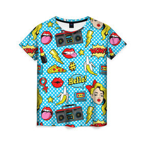 Женская футболка 3D с принтом Девочка из комикса в Кировске, 100% полиэфир ( синтетическое хлопкоподобное полотно) | прямой крой, круглый вырез горловины, длина до линии бедер | паттерн | поп арт | яркий
