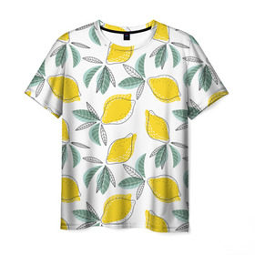 Мужская футболка 3D с принтом Лимончики в Кировске, 100% полиэфир | прямой крой, круглый вырез горловины, длина до линии бедер | лимоны | минимализм | паттерн | фрукты | цитрусовые