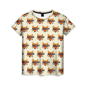 Женская футболка 3D с принтом Лисы ниндзя в Кировске, 100% полиэфир ( синтетическое хлопкоподобное полотно) | прямой крой, круглый вырез горловины, длина до линии бедер | лисы | минимализм | ниндзя | паттерн