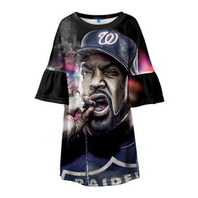 Детское платье 3D с принтом Ice Cube 4 в Кировске, 100% полиэстер | прямой силуэт, чуть расширенный к низу. Круглая горловина, на рукавах — воланы | Тематика изображения на принте: ice cube | oshea jackson | rap | айс кьюб | гангста рэп | о’ши дже́ксон | рэп