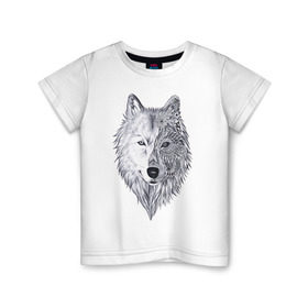 Детская футболка хлопок с принтом Рисованный волк в Кировске, 100% хлопок | круглый вырез горловины, полуприлегающий силуэт, длина до линии бедер | арт | волки | графика | животные | узор | хищники | черно белые