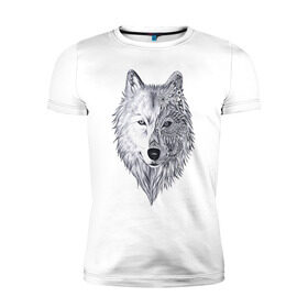 Мужская футболка премиум с принтом Рисованный волк в Кировске, 92% хлопок, 8% лайкра | приталенный силуэт, круглый вырез ворота, длина до линии бедра, короткий рукав | арт | волки | графика | животные | узор | хищники | черно белые