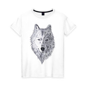 Женская футболка хлопок с принтом Рисованный волк в Кировске, 100% хлопок | прямой крой, круглый вырез горловины, длина до линии бедер, слегка спущенное плечо | арт | волки | графика | животные | узор | хищники | черно белые
