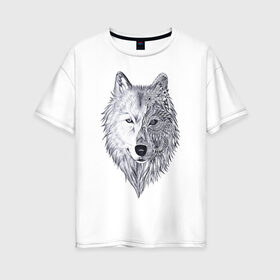 Женская футболка хлопок Oversize с принтом Рисованный волк в Кировске, 100% хлопок | свободный крой, круглый ворот, спущенный рукав, длина до линии бедер
 | арт | волки | графика | животные | узор | хищники | черно белые