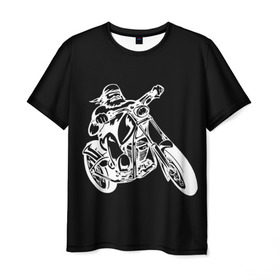 Мужская футболка 3D с принтом Байкер в Кировске, 100% полиэфир | прямой крой, круглый вырез горловины, длина до линии бедер | biker | black and white | man | motorcycle | motorcyclist | silhouette | stencil | байкер | мотоцикл | мотоциклист | мужчина | силуэт | трафарет | черно белый