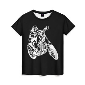 Женская футболка 3D с принтом Байкер в Кировске, 100% полиэфир ( синтетическое хлопкоподобное полотно) | прямой крой, круглый вырез горловины, длина до линии бедер | biker | black and white | man | motorcycle | motorcyclist | silhouette | stencil | байкер | мотоцикл | мотоциклист | мужчина | силуэт | трафарет | черно белый
