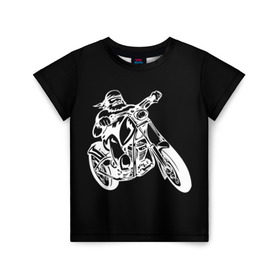 Детская футболка 3D с принтом Байкер в Кировске, 100% гипоаллергенный полиэфир | прямой крой, круглый вырез горловины, длина до линии бедер, чуть спущенное плечо, ткань немного тянется | biker | black and white | man | motorcycle | motorcyclist | silhouette | stencil | байкер | мотоцикл | мотоциклист | мужчина | силуэт | трафарет | черно белый
