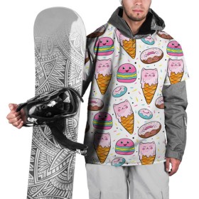 Накидка на куртку 3D с принтом Сладкие котики в Кировске, 100% полиэстер |  | Тематика изображения на принте: конфетти | котики | мороженое | пломбир | пончики | рожок