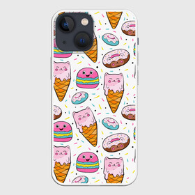 Чехол для iPhone 13 mini с принтом Сладкие котики в Кировске,  |  | конфетти | котики | мороженое | пломбир | пончики | рожок