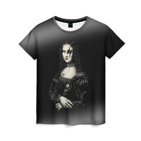 Женская футболка 3D с принтом Мона Лиза Kiss в Кировске, 100% полиэфир ( синтетическое хлопкоподобное полотно) | прямой крой, круглый вырез горловины, длина до линии бедер | джин симмонс | картина | пол стэнли | эйс фрейли