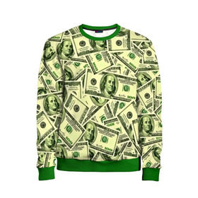 Детский свитшот 3D с принтом Benjamin Franklin в Кировске, 100% полиэстер | свободная посадка, прямой крой, мягкая тканевая резинка на рукавах и понизу свитшота | 3d | benjamin franklin | америка | богатство | валюта | денежные купюры | деньги | доллар | зеленые | сша | текстуры