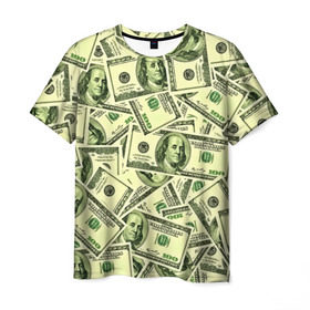 Мужская футболка 3D с принтом Benjamin Franklin в Кировске, 100% полиэфир | прямой крой, круглый вырез горловины, длина до линии бедер | 3d | benjamin franklin | америка | богатство | валюта | денежные купюры | деньги | доллар | зеленые | сша | текстуры
