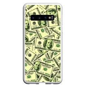 Чехол для Samsung Galaxy S10 с принтом Benjamin Franklin в Кировске, Силикон | Область печати: задняя сторона чехла, без боковых панелей | Тематика изображения на принте: 3d | benjamin franklin | америка | богатство | валюта | денежные купюры | деньги | доллар | зеленые | сша | текстуры