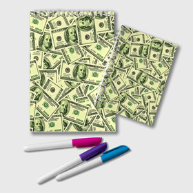 Блокнот с принтом Benjamin Franklin в Кировске, 100% бумага | 48 листов, плотность листов — 60 г/м2, плотность картонной обложки — 250 г/м2. Листы скреплены удобной пружинной спиралью. Цвет линий — светло-серый
 | Тематика изображения на принте: 3d | benjamin franklin | америка | богатство | валюта | денежные купюры | деньги | доллар | зеленые | сша | текстуры