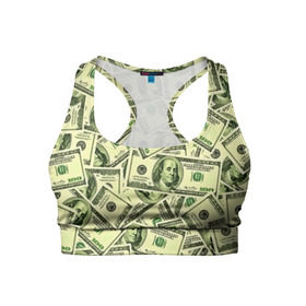 Женский спортивный топ 3D с принтом Benjamin Franklin в Кировске, 82% полиэстер, 18% спандекс Ткань безопасна для здоровья, позволяет коже дышать, не мнется и не растягивается |  | 3d | benjamin franklin | америка | богатство | валюта | денежные купюры | деньги | доллар | зеленые | сша | текстуры