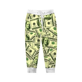 Детские брюки 3D с принтом Benjamin Franklin в Кировске, 100% полиэстер | манжеты по низу, эластичный пояс регулируется шнурком, по бокам два кармана без застежек, внутренняя часть кармана из мелкой сетки | Тематика изображения на принте: 3d | benjamin franklin | америка | богатство | валюта | денежные купюры | деньги | доллар | зеленые | сша | текстуры