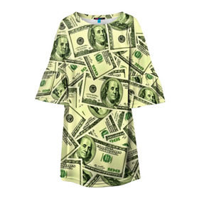 Детское платье 3D с принтом Benjamin Franklin в Кировске, 100% полиэстер | прямой силуэт, чуть расширенный к низу. Круглая горловина, на рукавах — воланы | 3d | benjamin franklin | америка | богатство | валюта | денежные купюры | деньги | доллар | зеленые | сша | текстуры