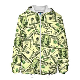 Мужская куртка 3D с принтом Benjamin Franklin в Кировске, ткань верха — 100% полиэстер, подклад — флис | прямой крой, подол и капюшон оформлены резинкой с фиксаторами, два кармана без застежек по бокам, один большой потайной карман на груди. Карман на груди застегивается на липучку | 3d | benjamin franklin | америка | богатство | валюта | денежные купюры | деньги | доллар | зеленые | сша | текстуры