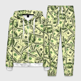 Мужской костюм 3D с принтом Benjamin Franklin в Кировске, 100% полиэстер | Манжеты и пояс оформлены тканевой резинкой, двухслойный капюшон со шнурком для регулировки, карманы спереди | 3d | benjamin franklin | америка | богатство | валюта | денежные купюры | деньги | доллар | зеленые | сша | текстуры