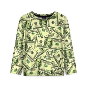 Детский лонгслив 3D с принтом Benjamin Franklin в Кировске, 100% полиэстер | длинные рукава, круглый вырез горловины, полуприлегающий силуэт
 | Тематика изображения на принте: 3d | benjamin franklin | америка | богатство | валюта | денежные купюры | деньги | доллар | зеленые | сша | текстуры
