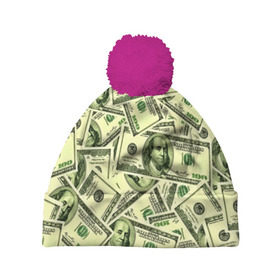 Шапка 3D c помпоном с принтом Benjamin Franklin в Кировске, 100% полиэстер | универсальный размер, печать по всей поверхности изделия | 3d | benjamin franklin | америка | богатство | валюта | денежные купюры | деньги | доллар | зеленые | сша | текстуры