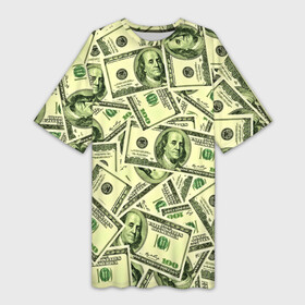 Платье-футболка 3D с принтом Benjamin Franklin в Кировске,  |  | Тематика изображения на принте: 3d | benjamin franklin | америка | богатство | валюта | денежные купюры | деньги | доллар | зеленые | сша | текстуры
