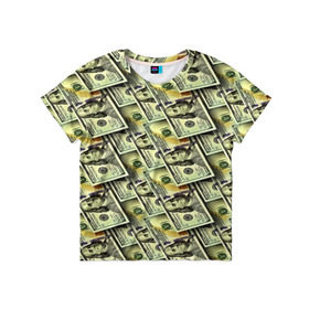 Детская футболка 3D с принтом Деньги в Кировске, 100% гипоаллергенный полиэфир | прямой крой, круглый вырез горловины, длина до линии бедер, чуть спущенное плечо, ткань немного тянется | Тематика изображения на принте: 3d | benjamin franklin | америка | богатство | валюта | денежные купюры | деньги | доллар | зеленые | сша | текстуры