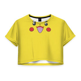 Женская футболка 3D укороченная с принтом Pikachu в Кировске, 100% полиэстер | круглая горловина, длина футболки до линии талии, рукава с отворотами | 