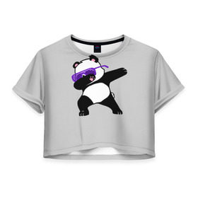 Женская футболка 3D укороченная с принтом Panda в Кировске, 100% полиэстер | круглая горловина, длина футболки до линии талии, рукава с отворотами | panda dab | животные | панда